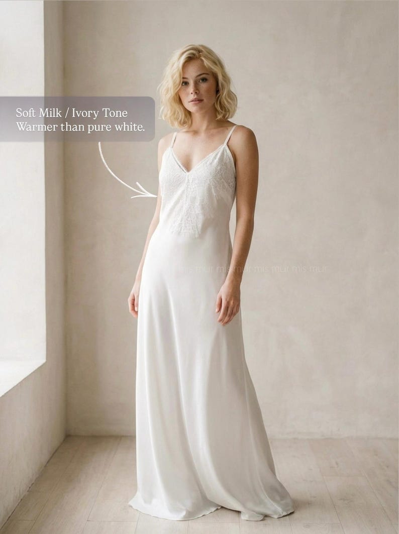 White Satin Bridal Slip Dress, Wedding Nightgown