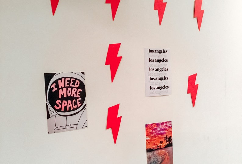 Pink Lightning Bolt Room decor aesthetic wallpaper / wall collage / cute  / photo wall / dorm / bright / hot pink / preppy / teen girls 