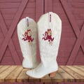 Custom College Gameday Cowboy boots, cowgirl boot accessories, custom gameday apparel, coquette cowgirl university, preppy school merch