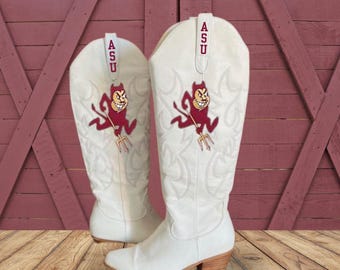 【vintage】RED COVER Western boots White BCBG Western Fancy Rodeo Cowboy Cowgirl White Leather Boots