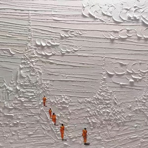 Large Abstract Buddhist monk Buddha religion 3D Texture Painting Ocean Painting Original Ocean Art Original Beach Home Decor relief painting