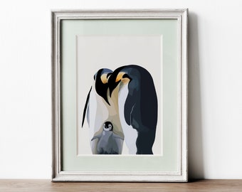 Pinguin Familie Kunstdruck Illustration, Baby Geschenke Und Kinderzimmer Wanddekor, digitaler Download Wandbehänge, Animal Print für Kinderzimmer