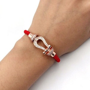 Horseshoe Magnet Buckle Crystal Diamond Bracelet, Stainless Steel, Red Rope Wire, Unisex Jewelry image 1