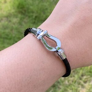 Bracelet à boucle magnétique en fer à cheval, acier inoxydable, fil de corde en titane, bijoux unisexes image 2