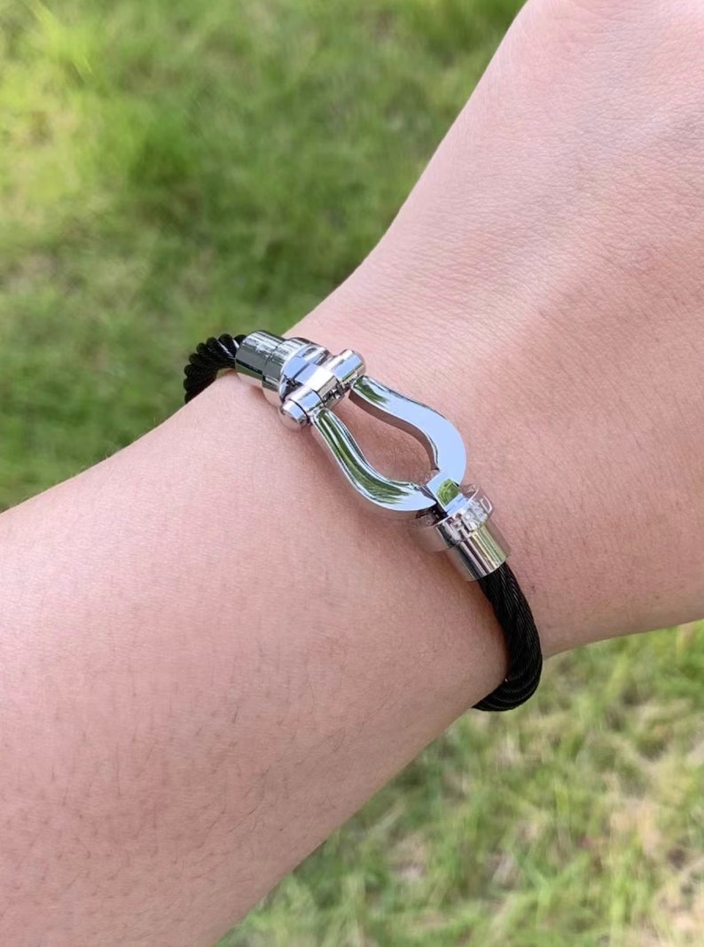 Horseshoe Magnet Buckle Bracelet, Stainless Steel, Rope Wire Titanium, Unisex Jewelry image 2