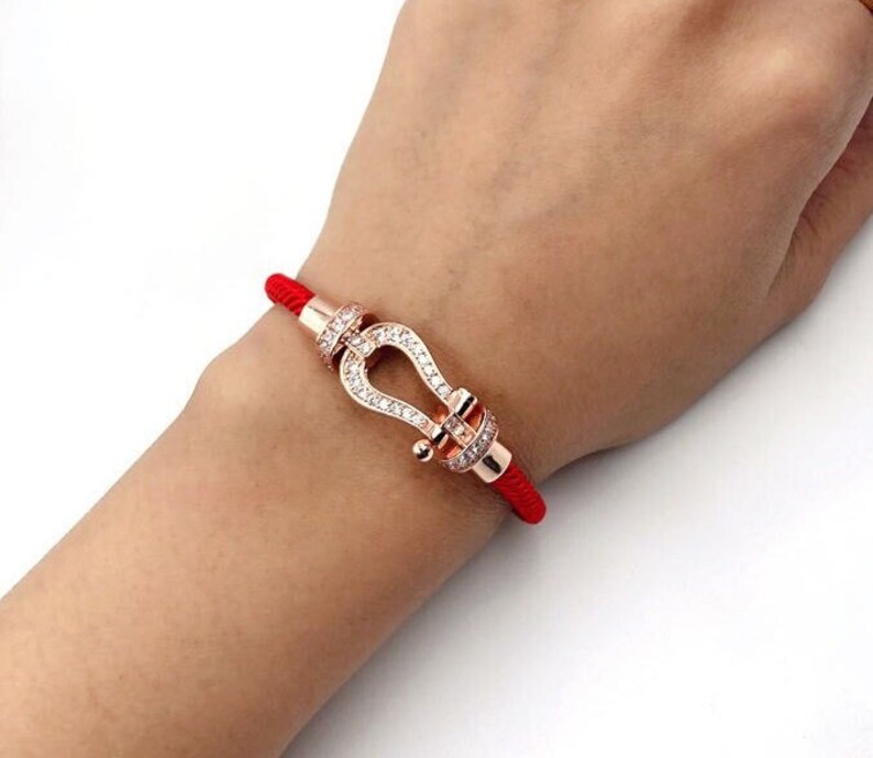 Horseshoe Magnet Buckle Crystal Diamond Bracelet, Stainless Steel, Red Rope Wire, Unisex Jewelry image 1