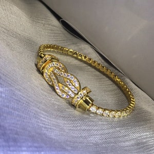 Infinity Horseshoe Magnet Buckle Crystal Diamond Chain Tennis Bracelet, Rose Gold, Yellow Gold, White Gold