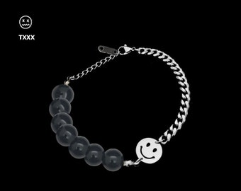 Beaded Smiley Charm Link Bracelet