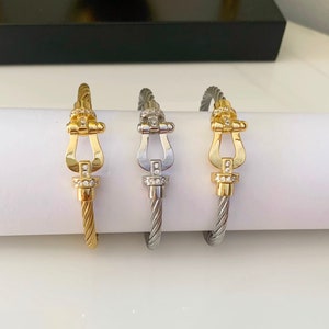 Horseshoe Magnet Buckle Crystal Diamond Bracelet, Stainless Steel, Rope Wire Titanium, Unisex Jewelry image 1