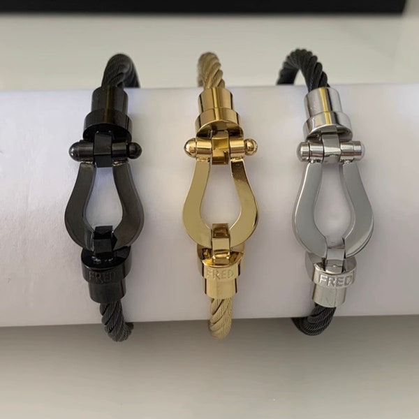 Bracelet à boucle magnétique en fer à cheval, acier inoxydable, fil de corde en titane, bijoux unisexes