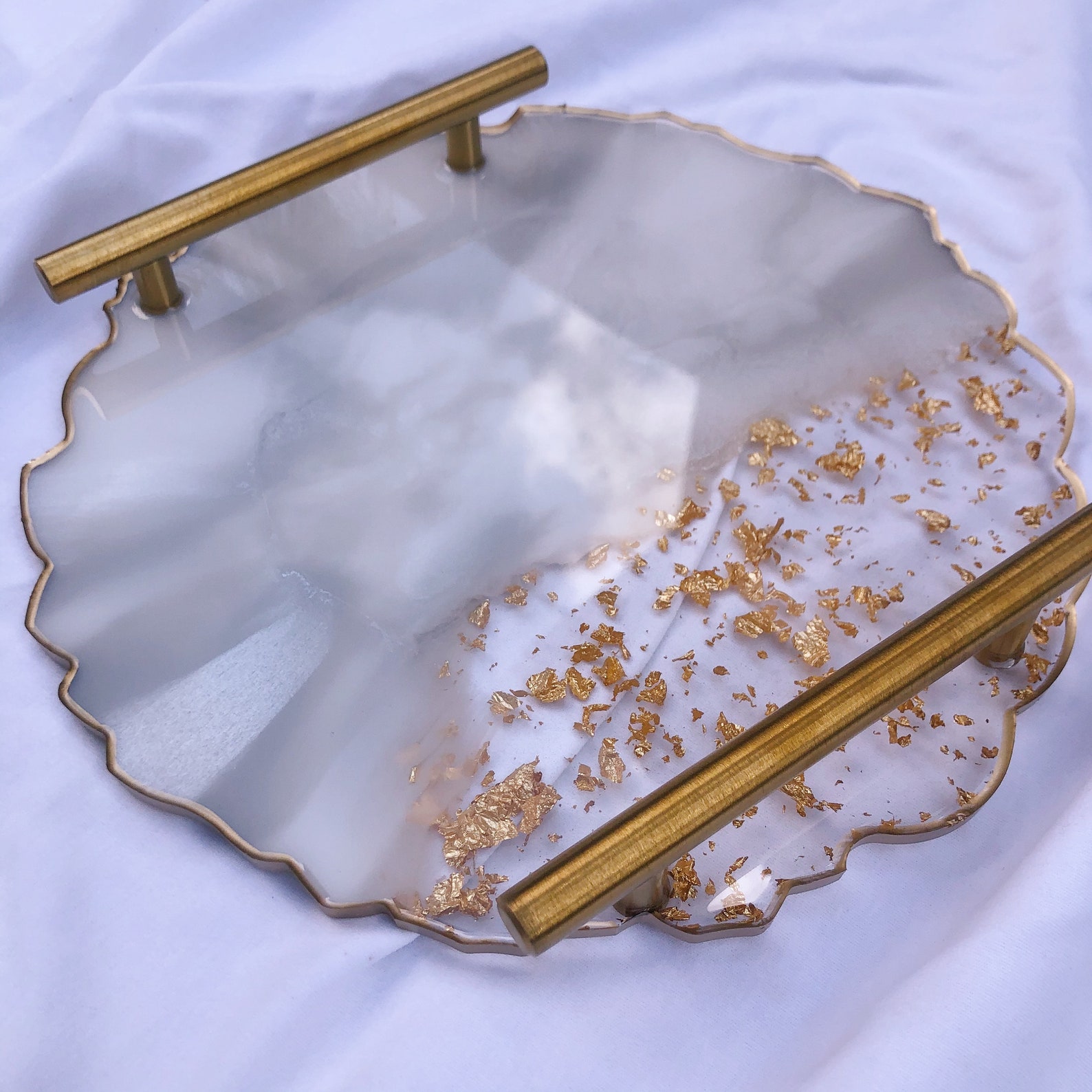 Custom Resin Large Round Serving Tray with Gold Handles Etsy