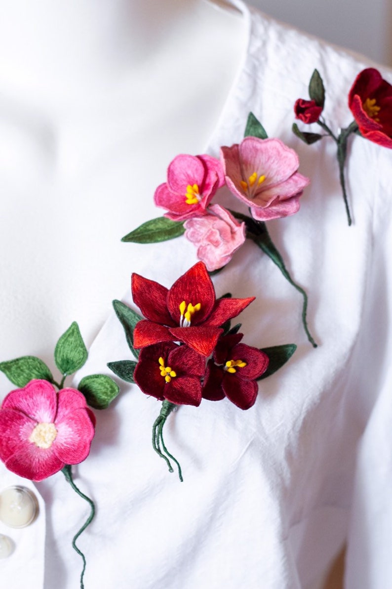 realistic flower pink brooch Flower embroidered brooch boutonniere rose hip flower brooch