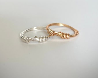 Gold and Silver Wire Wrapped Ring, Dainty Wire Wrapped Ring, Simple and Elegant Stacking Ring