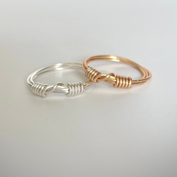 Gold and Silver Wire Wrapped Ring, Dainty Wire Wrapped Ring, Simple and Elegant Stacking Ring