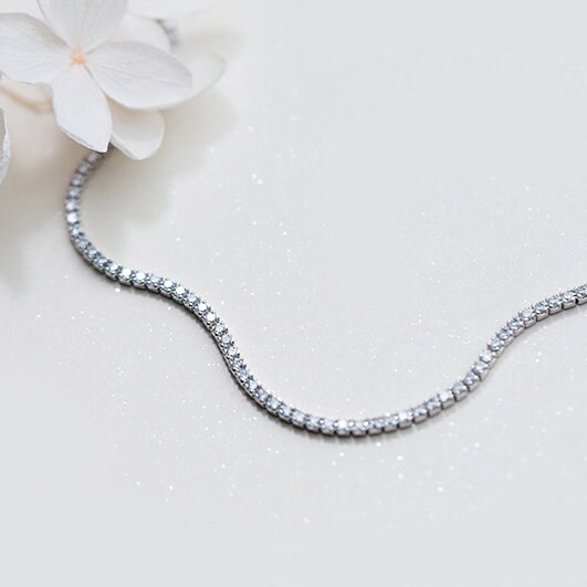 Sterling Silver 925 Cubic Zirconia Tennis Necklace Wedding Etsy