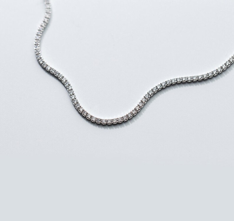 Sterling Silver 925 Cubic Zirconia Tennis Necklace Wedding Etsy
