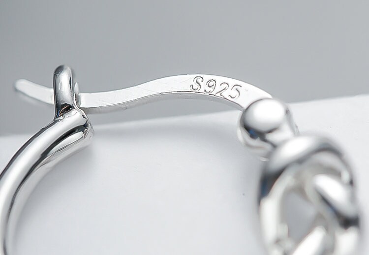 Sterling Silver Infinity Twist Braid Huggie Hoop Earrings With Blue Sapphire & White CZ (15mm) - View #3
