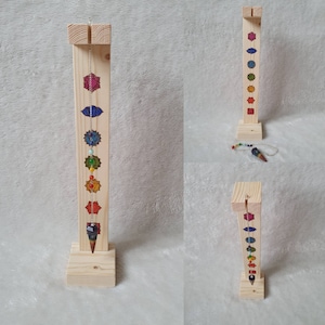 Handmade Chakra Pendulum Stand with hand drawn, hand pyrography, hand painted Chakra symbols with option to include Chakra Pendulum