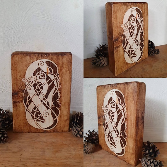 Viking hand pyrography wood art with authentic Viking design (handmade  chunky statement piece)