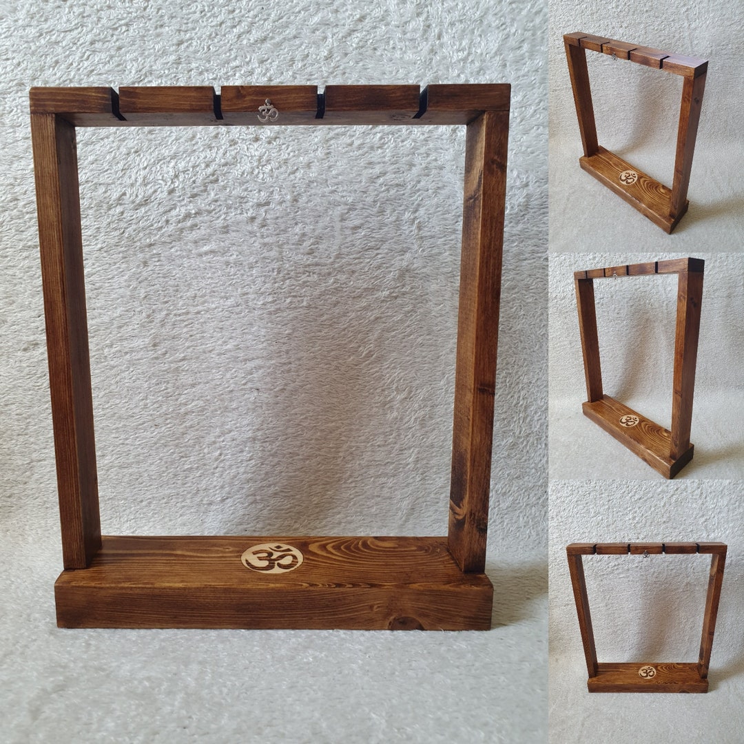 Wind Chime Display Stand for 4 Bamboo Chimes With Hand Pyrography Om