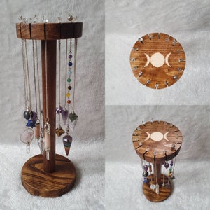 Pendulum and Necklace Carousel Stand with 16 slots - Handcrafted with Hand Drawn Triple Moon design