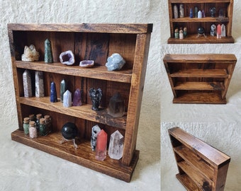 Handmade Freestanding Rustic Crystal Shelves in Dark Oak