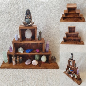 Handmade Freestanding Lightweight Stepped Crystal Display Shelves in Dark Oak
