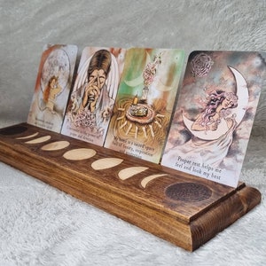 Handmade, Hand Pyrography Moon Phase 4 x Tarot Card and Oracle Card Holder - available in 2 colours