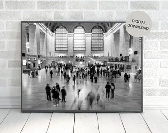 Grand Central Station-tryck, svartvitt New York-fotografi (digital nedladdning)