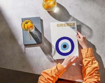 Szablon Canva albumu ze zdjęciami z podróży do Grecji: personalizowany album na stolik kawowy