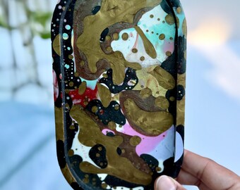 Handmade Abstract Resin Tray: Modern Trinket Dish, Spoon Rest (7x4 in
