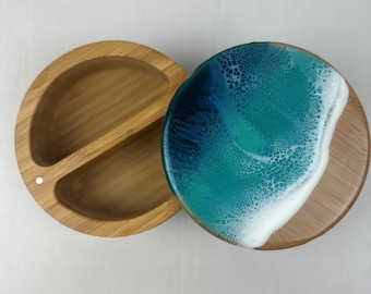 Epoxy Resin Ocean Art Bamboo Bowl: Salt, Spice, Jewelry