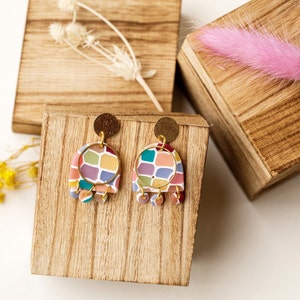 Handmade Colorful Clay Dangle Earrings: Stain Glass Style