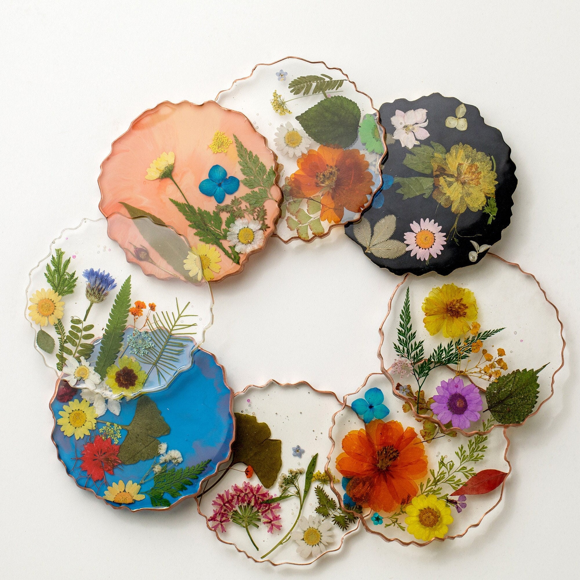 Pressed Flower Resin Coaster: Food Safe Kitchen Decor, Gilded Edge