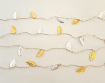 Dainty Leaf Y Necklace, Boho Silver Silk Open Lariat