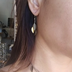 Bronze/Gold Leaves Dangle Earrings, Delicate Short Drop, Knitted Silk Gift