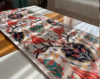Tulip Design TABLE RUNNER Tile Pattern Tapestry Table Runner Tulip Tile Pattern Fabric Runner Authentic Gobelin Decor Rug Design Table Decor