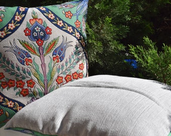 Tulip Design Pillow Tile Pattern Tapestry Lace Pillow| Tulip Tile Pattern Fabric Pillow|Authentic Gobelin Decor|Rug Design Pillow Decor|