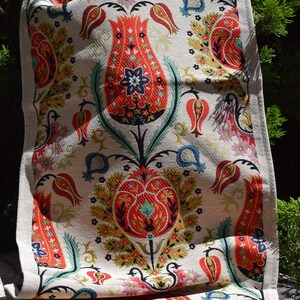Ottoman Tulip Design RUNNER Tile Pattern Tapestry Table Runner Tulip Tile Pattern Fabric Runner Authentic Gobelin Decor Rug Table Decor