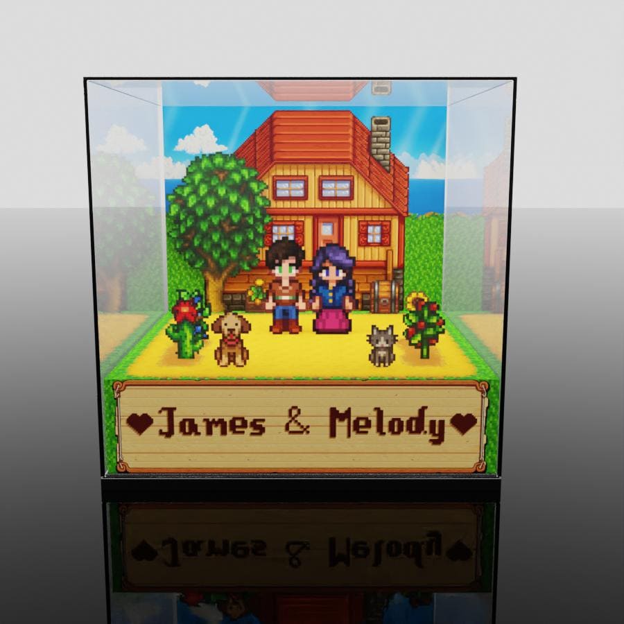 Stardew Valley Custom Diorama Cube Personalized Farm Scene with your characters (12cm Acrylic Cube)