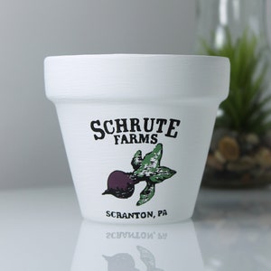 Schrute Farms Hand Painted Planter Pot | The Office TV Show | Dwight Schrute | Indoor Flower Pot | Succulent | Stocking Stuffer