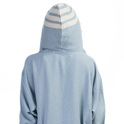 Shops Turkish Cotton Kimono Robe, Light Blue, Hooded, Oversize, Long Bathrobe, Long Bridemaids Robe