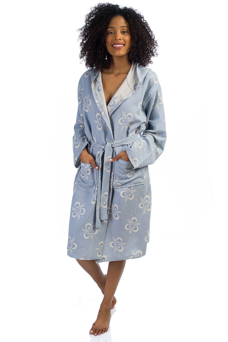 Turkish Cotton, shops Boho Robe, Jeans Blue, Oversize Kimono, Long Bridemaids Robe, woven pattern