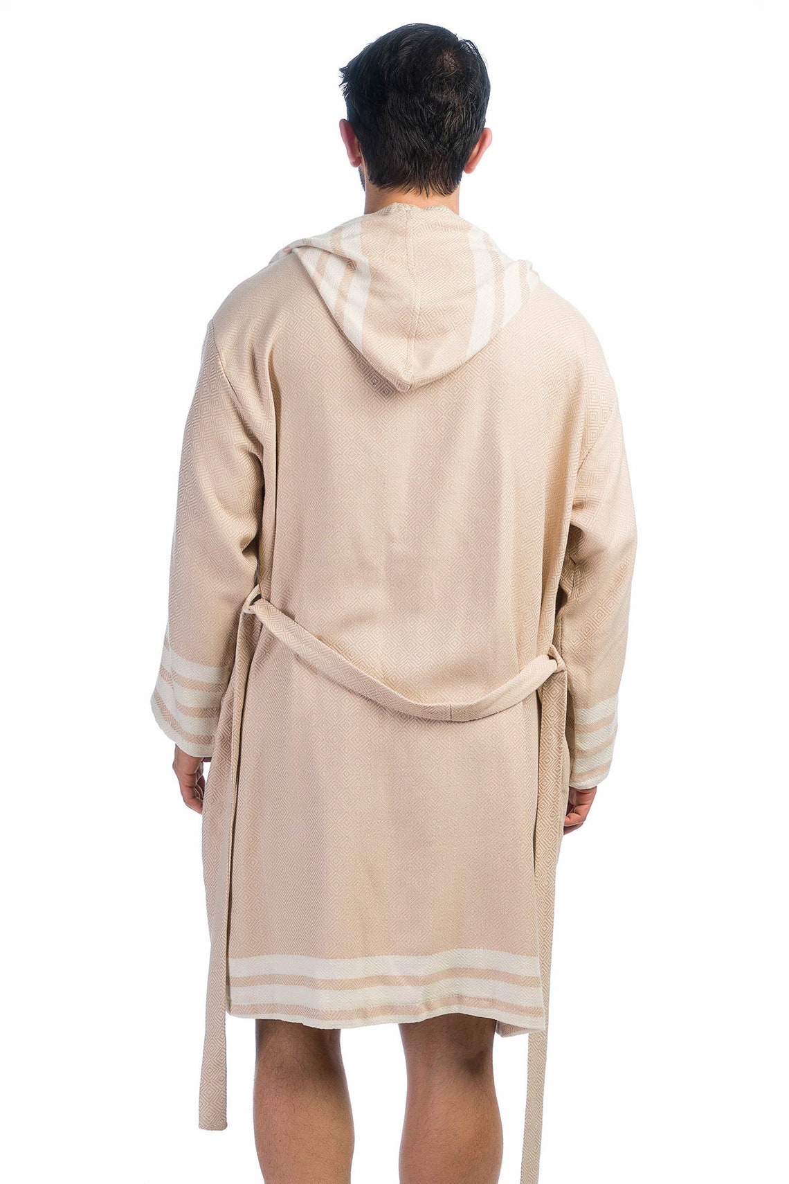 Turkish Cotton Mens Robe Latte Kaftan Hooded Bathrobe Etsy