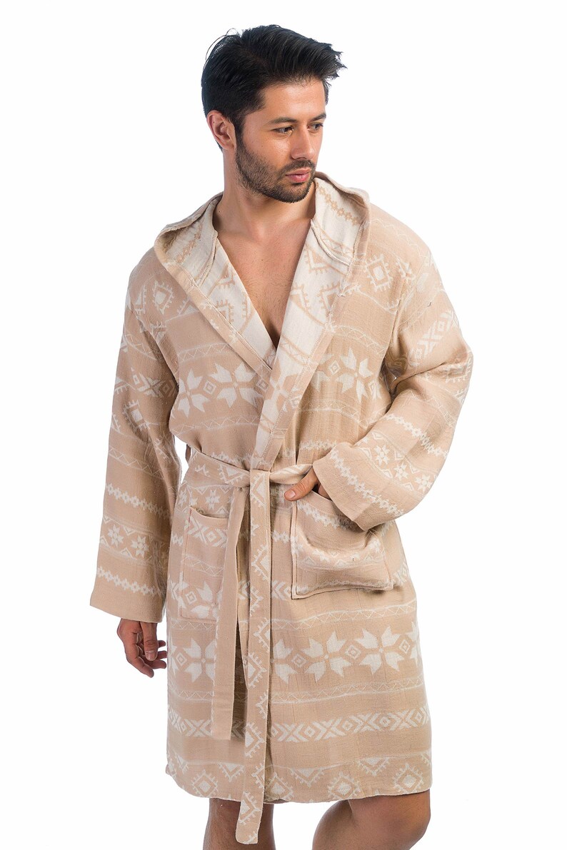 Men's Kimono Robe, Turkish Cotton shops Bathrobe, Boho Kaftan, Towel Robe, Dressing Gown, Latte Kimono, Gift for him, woven pattern