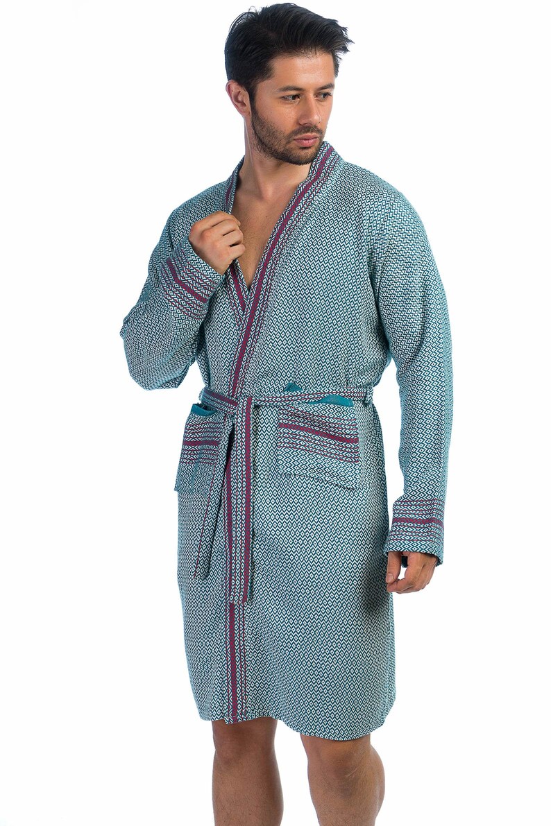 Turkish Cotton Robe for Men Petrolium Blue Long Bathrobe Etsy
