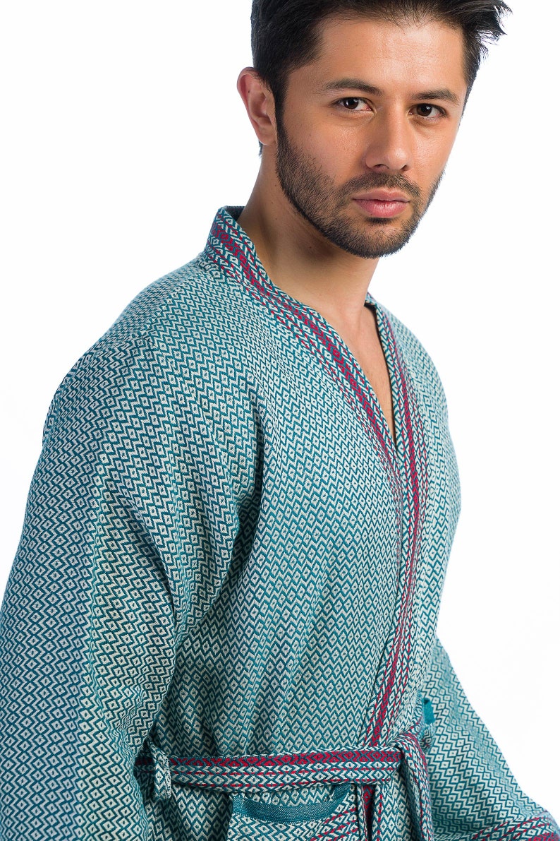 Turkish Cotton Robe for Men Petrolium Blue Long Bathrobe Etsy