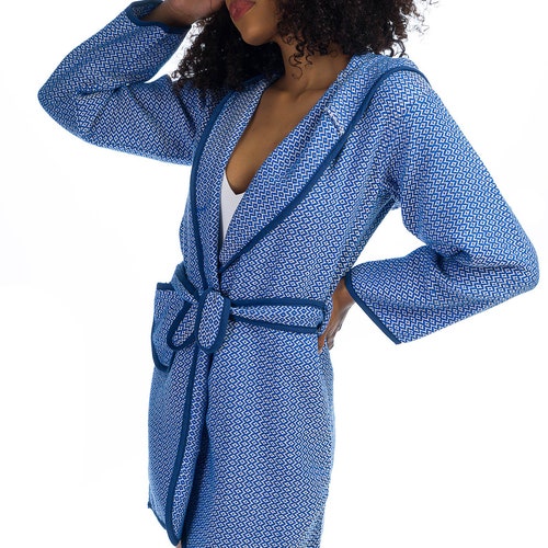 Cotton Kimono, Blue Bathrobe, gown, shops Bridemaids Robe