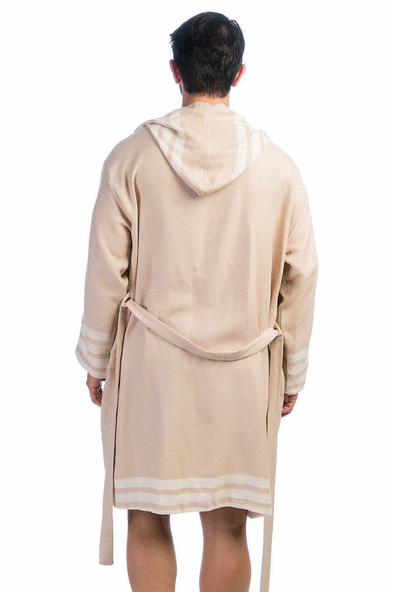 Turkish Cotton Robe for Men Beige Hooded Bathrobe Kimono Etsy