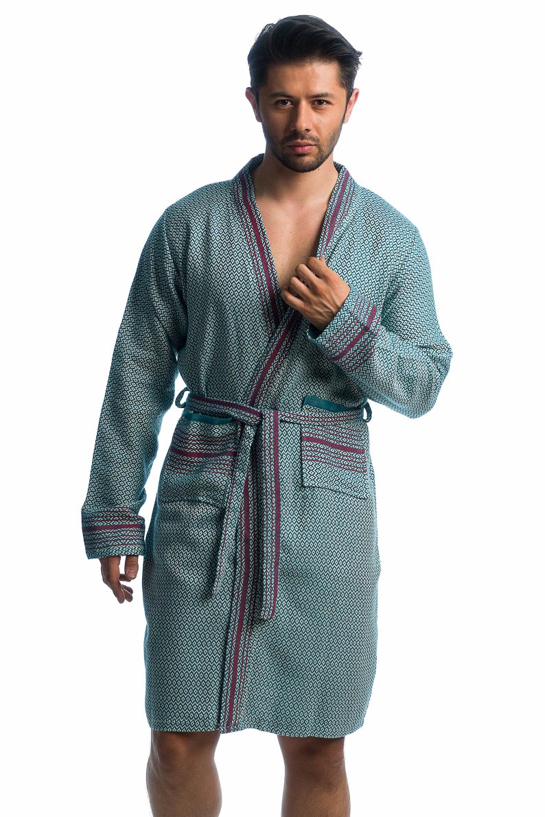 Turkish Cotton Robe for Men Petrolium Blue Long Bathrobe Etsy